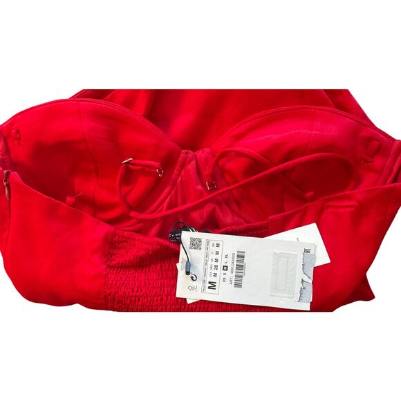 New ZARA Women's Red Satin Ruched Camisole Underwire Body Suit Size M - Picture 7 of 7